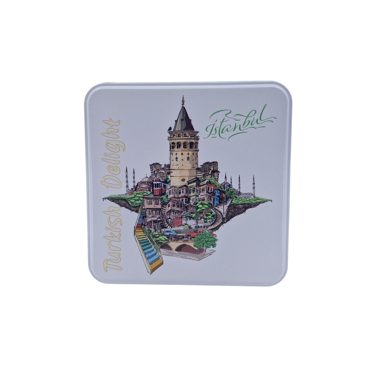 Custom Printed 158x158x40 mm Matte White Square Tin Box