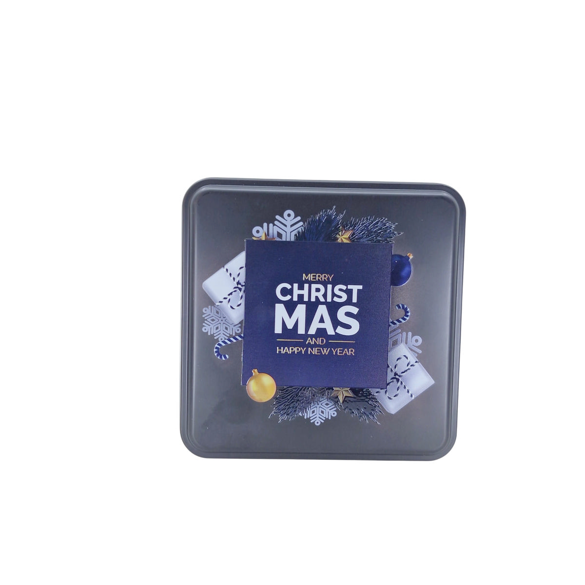 Custom Printed 158x158x40 mm Matte Black Square Tin Box